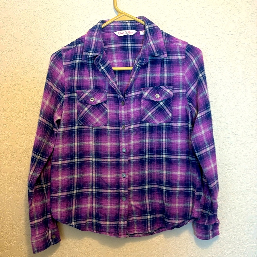River & Rose Petite Plaid Flannel Shirt Size PS